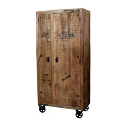 Robuuste Kast Mangohout -Zuiver Verkoop lavis porter hoge wandkast op wielen 03