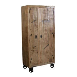 Robuuste Kast Mangohout -Zuiver Verkoop lavis porter hoge wandkast op wielen 04