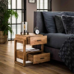 Mangohouten Nachtkastje 2 Lades -Zuiver Verkoop mangohouten nachtkastje 2 lades gobi giani 01 2