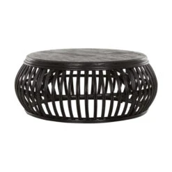 Salontafel Zwart Rotan Rond