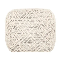 Vierkante Poef Naturel Wol