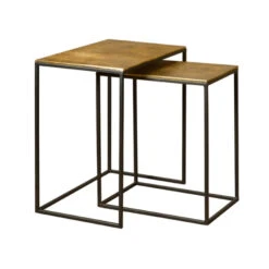 Antiek Messing Bijzettafelset