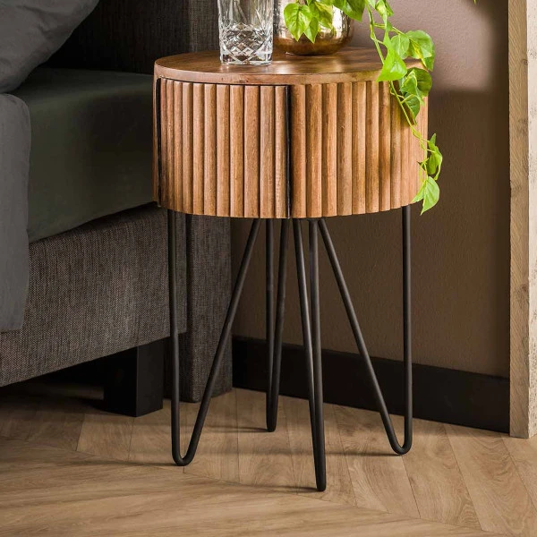 Rond Nachtkastje Mangohout 3 Rond Nachtkastje Mangohout