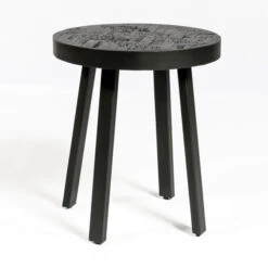Ronde Bijzettafel Zwart Teak Hout -Zuiver Verkoop ronde bijzettafel zwart teak hout black teak bodio 01