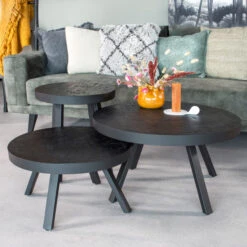 Ronde Bijzettafel Zwart Teak Hout -Zuiver Verkoop ronde bijzettafel zwart teak hout black teak bodio 05