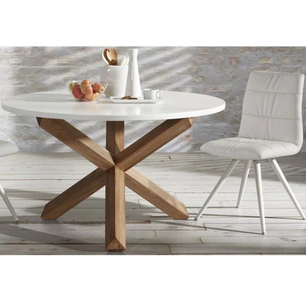 Ronde Eettafel Wit Met Eiken 6 Ronde Eettafel Wit Met Eiken - Afbeelding 4