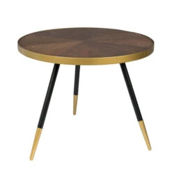 Ronde Salontafel Walnoot En Goud