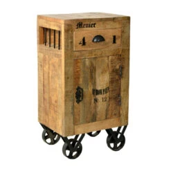 Rustiek Nachtkastje Van Mangohout -Zuiver Verkoop rustiek nachtkastje op wielen 02