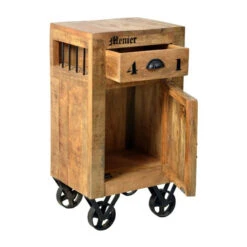 Rustiek Nachtkastje Van Mangohout -Zuiver Verkoop rustiek nachtkastje op wielen 03