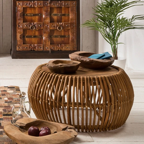 Rotan Salontafel Met Teak 80 Cm 3 Rotan Salontafel Met Teak 80 Cm