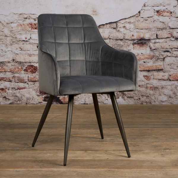 Velours Eetkamerstoel Met Arm 4 Velours Eetkamerstoel Met Arm - Afbeelding 2