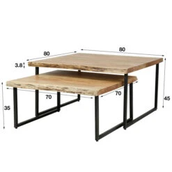 Vierkante Boomstam Salontafel Set -Zuiver Verkoop vierkante boomstam salontafel set edge giani 01