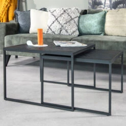 Vierkante Salontafelset Zwart Teak -Zuiver Verkoop vierkante salontafelset zwart teak hout black teak bodio 03