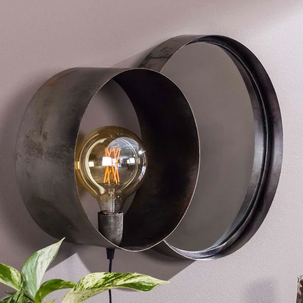 Wandlamp Met Ronde Spiegel Industrieel 4 Wandlamp Met Ronde Spiegel Industrieel - Afbeelding 2