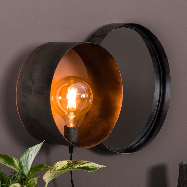 Wandlamp Met Ronde Spiegel Industrieel 3 Wandlamp Met Ronde Spiegel Industrieel