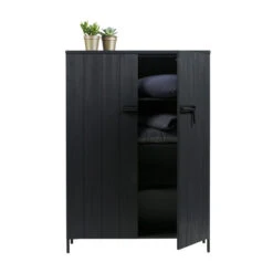 WOOOD Zwarte Kast Grenen Diep Zwart -Zuiver Verkoop woood bruut zwarte houten wandkast 04