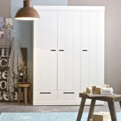WOOOD Witte Kledingkast 3-deurs Met Lades -Zuiver Verkoop woood connect witte kledingkast 3 deurs met lades 4