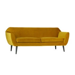 WOOOD Retro 3-zits Bank Velvet -Zuiver Verkoop woood rocco fluwelen sofa okergeel 02 1