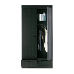 WOOOD Zwarte Kledingkast 2-deurs Met Lades -Zuiver Verkoop zwarte kledingkast 2deurs met lades woood connect 04