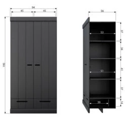 WOOOD Zwarte Kledingkast 2-deurs Met Lades -Zuiver Verkoop zwarte kledingkast 2deurs met lades woood connect 10