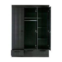 WOOOD Zwarte Kledingkast 3-deurs Met Lades -Zuiver Verkoop zwarte kledingkast 3deurs met lades woood connect 06